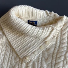 Ralph Lauren Girl's Aran Knit Wool Cashmere Turtleneck Sweater Ivory | Small (7)