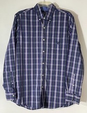 Chaps Men’s Purple Plaid Oxford Shirt Size Medium Stretch Easy Care