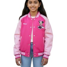 Disney Minnie Mouse Bomber Jacket Pink Girls 7/8 Ohana "Family" Embroidered