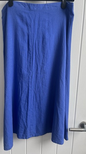 House Of Bruar gonna donna taglia UK16 blu misto lino linea A midi - Foto 4 di 8