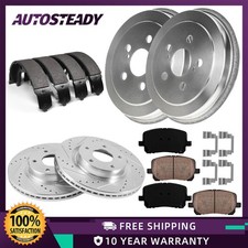 Front Drilled Brake Rotors Pads and Rear Drums Shoes Kit for Corolla 2003 - 2008