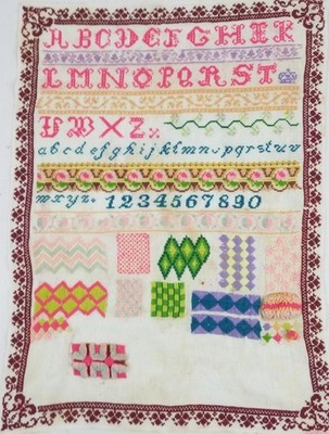 Vintage Französische Volkskunst Nadelspitze Sampler 72x52cm
