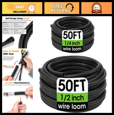 Flexible Split Wire Loom Tubing 1/4'' & 1/2'' x 50FT - Protective Cable Sleeves Co