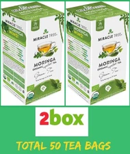Organic Moringa Green Tea Miracle Tree Superfood Total 50 Tea Bags USDA 2 Box