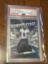 2021 Panini Mosaic Lamar Jackson Center Stage White Prizm /25 PSA 8 Ravens MVP