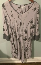 H By Halston Womens tunic Size Small Gray 3/4 Sleeve V Neck Long Triangle Hem