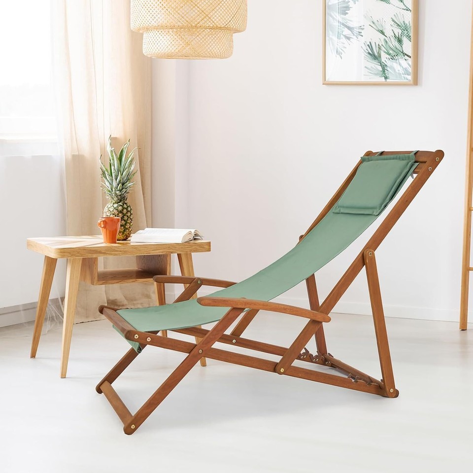 Patio Sling Chairs, Outdoor Adjustable Beach Chair with Armrest