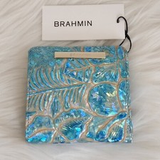 🍀NWT BRAHMIN JANE SERENITY SONIC Floral Holographic Leather Bifold Wallet 