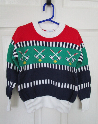 Vintage Kitestrings Boys Cotton Crewneck Sweater w/ Croquet Design Size 5/6 USA