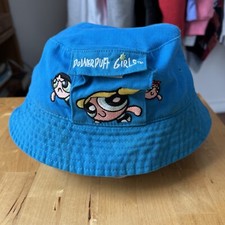Vintage Powerpuff Girls Bucket Hat Embroidered blue Pocket Cartoon Network 2000