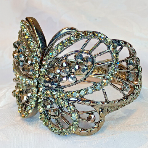 Black Sparkly Butterfly Bracelet by Kirks Folly - Large Clamper style - Retired?
