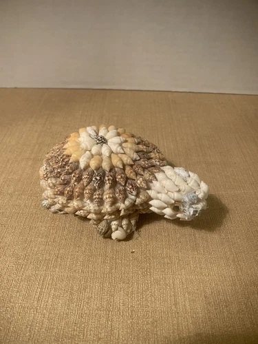 Vintage Turtle Figurine Seashell Art Handcrafted Folk Sculpture Decor Statue
