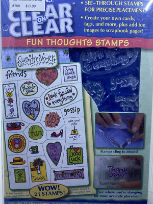 Fun Thoughts Dimensions Clear on Clear Acrylic Stamp Set New 21 pc Gossip Friend