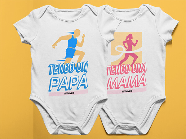 Body bebé MAMA O PAPÁ RUNNER. Algodón, manga larga o manga corta