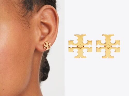 Tory Burch Miller Gold Stud Logo Earrings - Picture 1 of 5