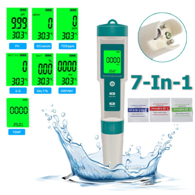 7 in 1 Digital LCD PH/TDS/EC/ORP/TEMP/SG/Salinity Water Quality Tester Meter Pen