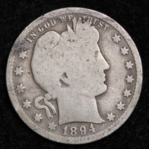 【希少】古銭　1894年　バーバークォーター　O　ニューオーリンズ　未使用 1904 O バーバー クォーター - アンティーク、より良い日付、ニュー