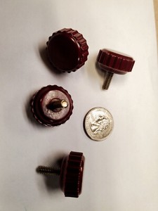 Four 1" Diameter Red Brown Bakelight  Knob 9/16" Threaded Shaft Radio Auto NEW