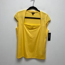 Lafayette 148 New York Womens Yellow Giada Square Neck Cap Sleeve Stretch Top XL