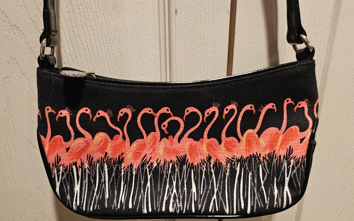 LULU GUINNESS Flamingo Black Linen Bag | eBay
