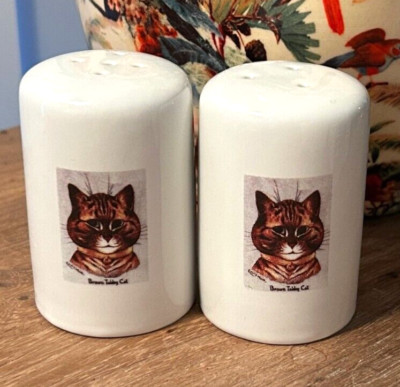 LOUIS WAIN Brown Tabby Cat weiß Keramik Salz und Pfefferstreuer STREUER