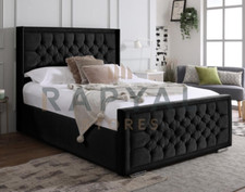 FLORIDA WINGED OTTOMAN STORAGE BED PANEL PLUSH VELVET UPHOLSTERED BED FRAME