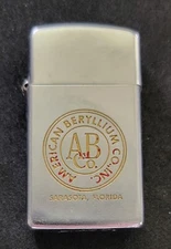 1963 ZIPPO SLIM AMERICAN BERYLLIUM CO. SARASOTA FLORIDA
