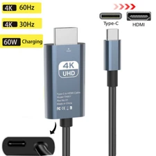 USB C to 4K HDMI Cable Video Converter HD TV Adapter 6Ft Type C to HDMI 4K Cord 