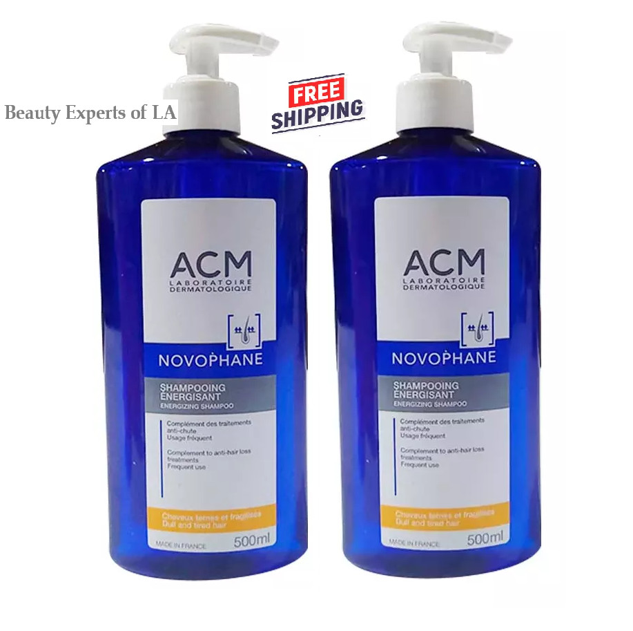2 шампуня ACM Novophane Energizing Shampoo против выпадения волос, 500 мл, Срок годности 12/2026