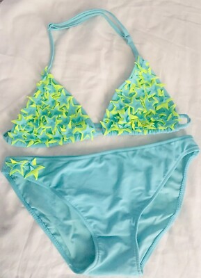 Bikini Zara Fille - Turquoise, Aqua, Vert Néon Avec Appliqué étoiles - Taille 13-14 Ans, Très Bon état