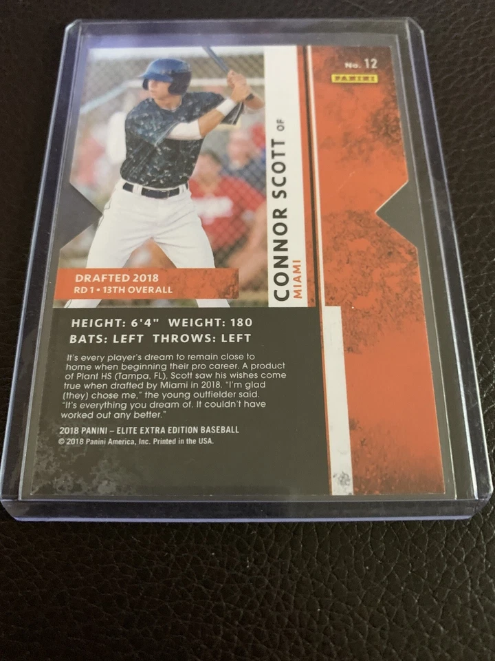 2018 Panini Elite Extra Edition Status Red Die-Cut /99 Connor Scott #12 MARLINS - Image 2 of 2