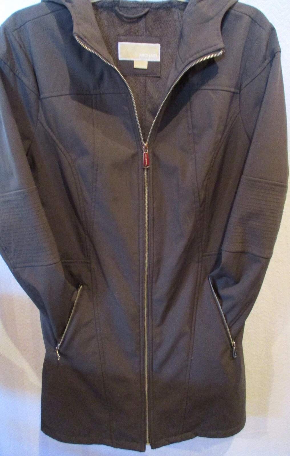 Cappotto donna Michael Kors marrone con cappuccio e zip taglia large