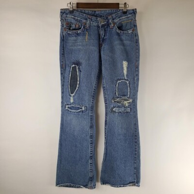 Y2k True Religion BOHO Low Patched Hippie Flare Jeans SIZE