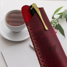 Luxury Real Leather Pen Case Holder Personalised Monogrammed Engraved