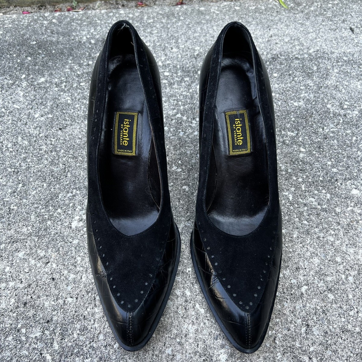 Istante VERSACE Gothic Croc Leather / Suede Vintage Pump Heels