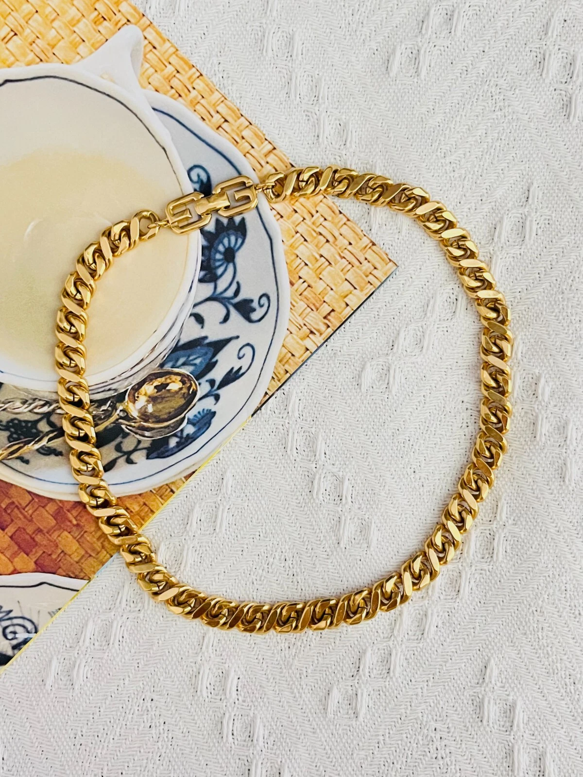 Collana Givenchy vintage anni 80 logo maglia interbloccata serpente catena grossa cubana