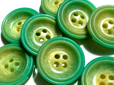 Lot De 8 Boutons Vintage - Plastique Vert Et Jaune, 31 Mm, 4 Trous - Occasion