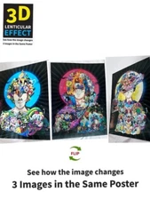 Naruto,one piece, dragon ball-3D Poster 3D Lenticular Flip Effect,3Images In One