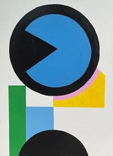 Vintage Abstract Geometric Shapes Acrylic Painting Modern Pop Art Wall Hanging