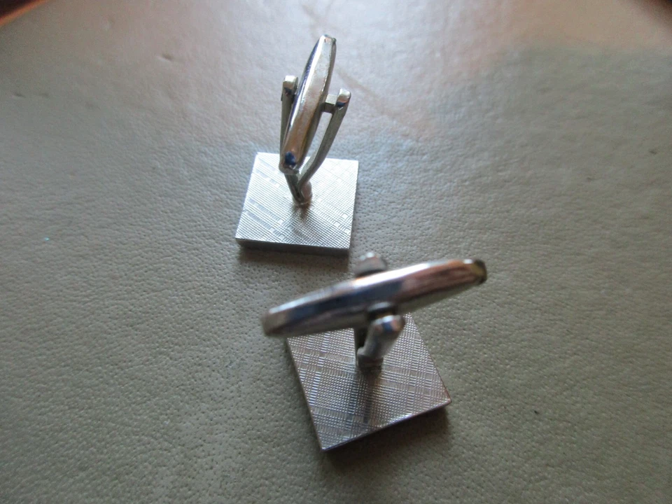 GEMELOS UNISEX VINTAGE RETRO TONO PLATA ESMALTE AZUL REAL CUADRADOS CABALLEROS HOMBRES Foto 2 de 3