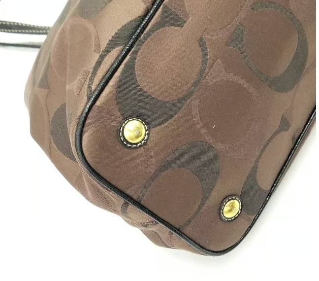 Coach Brown Striped Signature C Woven Canvas Optic Kiss Lock