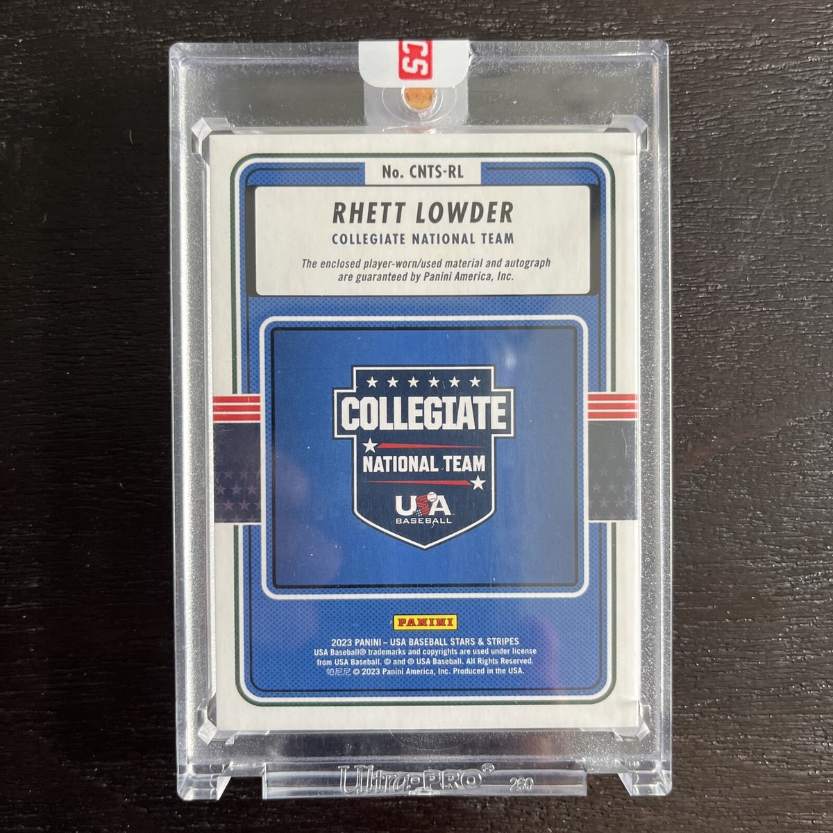 Rhett Lowder 2023 Panini USA Stars & Stripes auto Autograph Glove