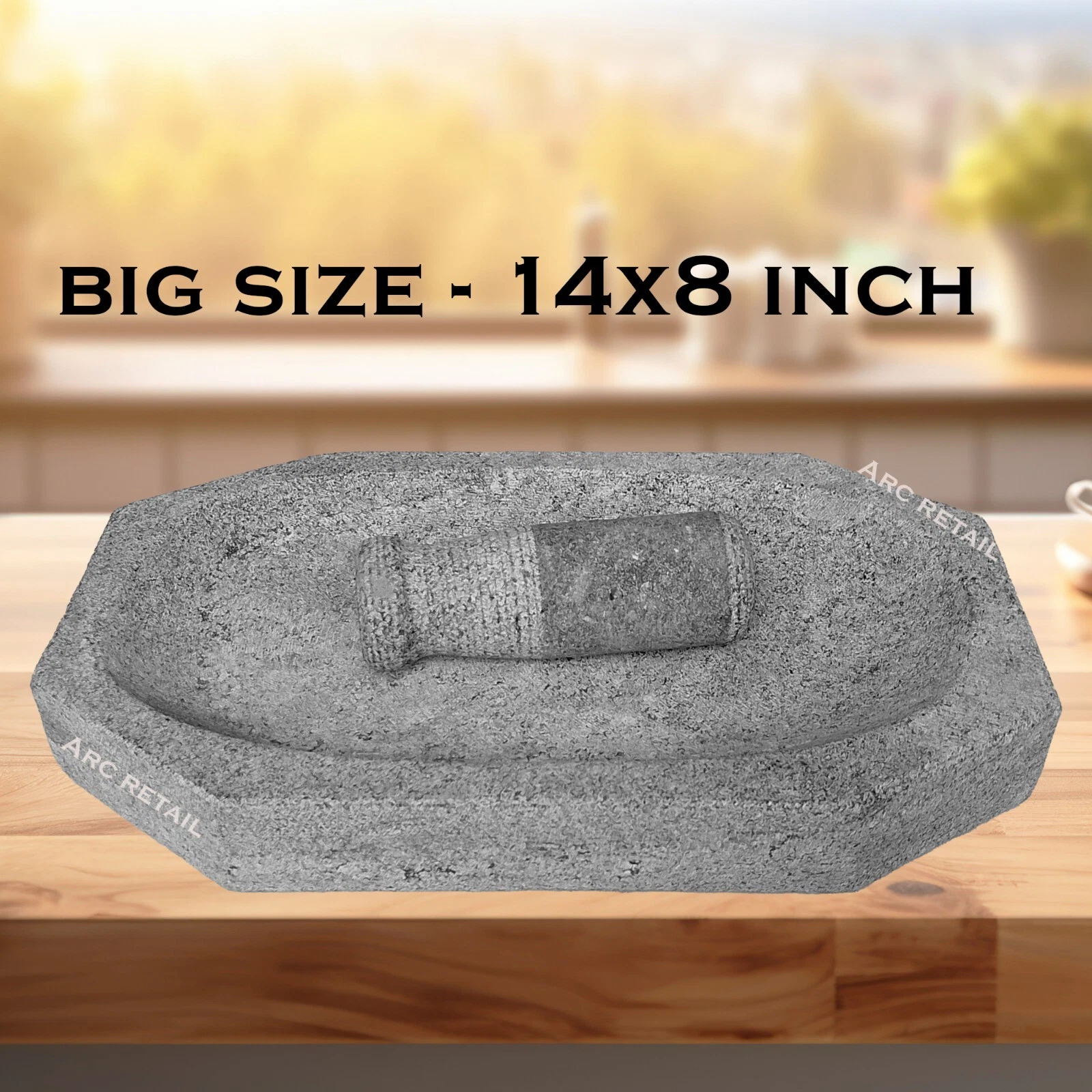 14'' Stone Molcajete Mortar and Pestle | Large Handmade Grinder Kalvam Silbatta
Opens in a new windo