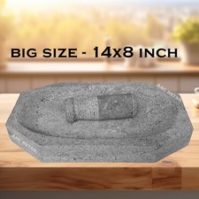 Mortero y mortero Molcajete de piedra de 14"" | Molinillo grande hecho a mano Kalvam Silbatta
