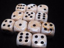 Chessex Dice d6 Sets 16mm Marble Ivory w/ Black Six Sided Die 12 Set CHX 27602