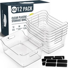 12 PACK Multi-Use Clear Plastic Storage Bins for Organizing w/ Labels - Home,...
