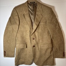 Vintage Evan Picone Pure Wool Tan Blazer Sport Coat Notched Vented Mens Sz 40R