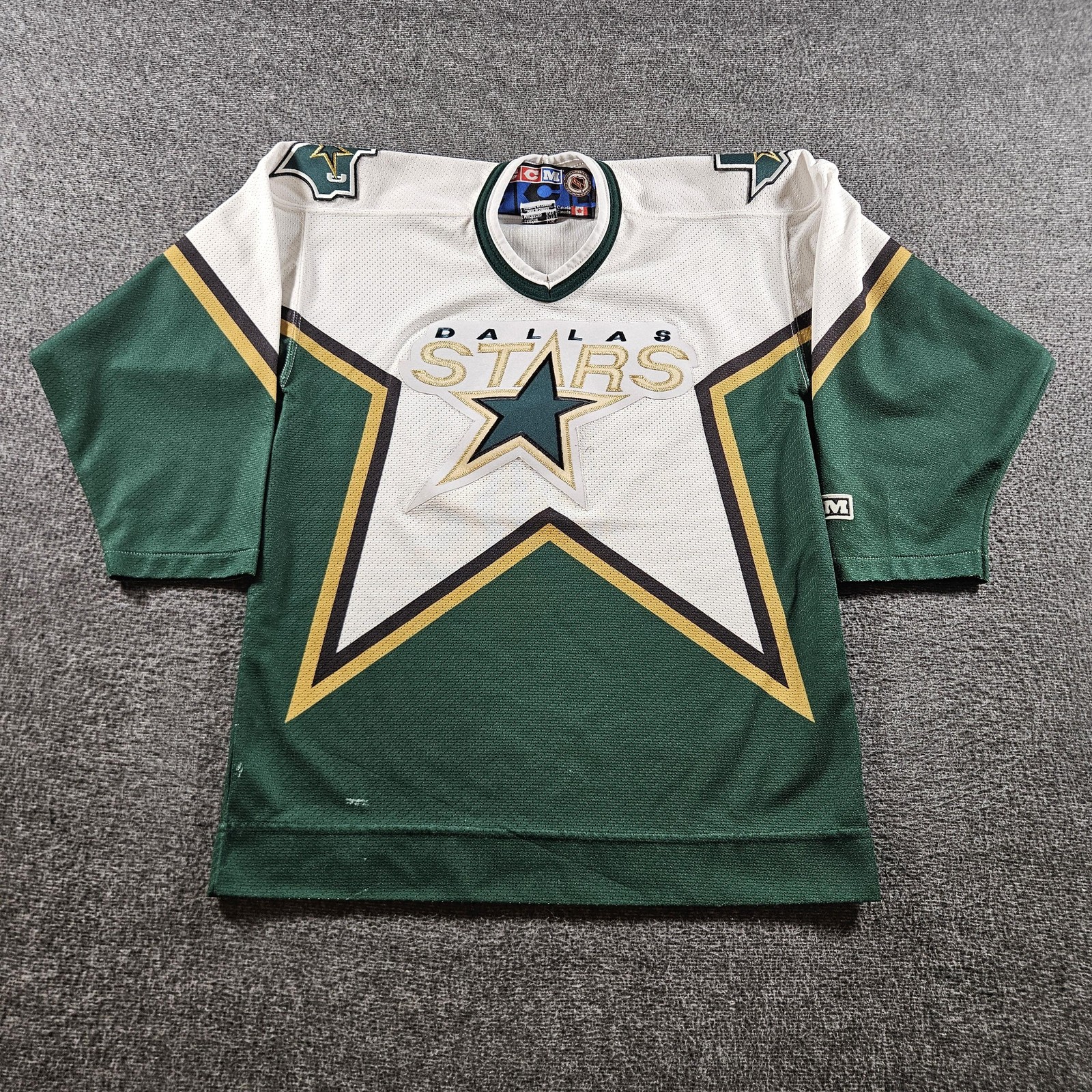 Vintage Dallas Stars Jersey Youth XL Green White NHL Hockey CCM Canada