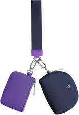 Keychain Wallet Wristlet Wallets for Women Mini Zip Dual Pouch Purple Dark Blue