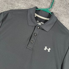 Under Armour Polo Shirt Mens Medium Black Short Sleeve Performance HeatGear